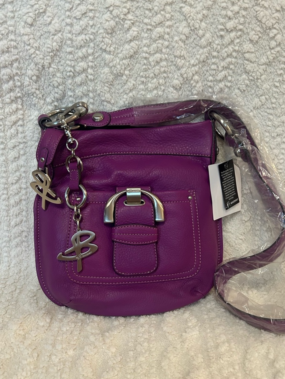 B. Makowsky Vintage Purple Pebbled Leather Crossbody Bag Y2K
